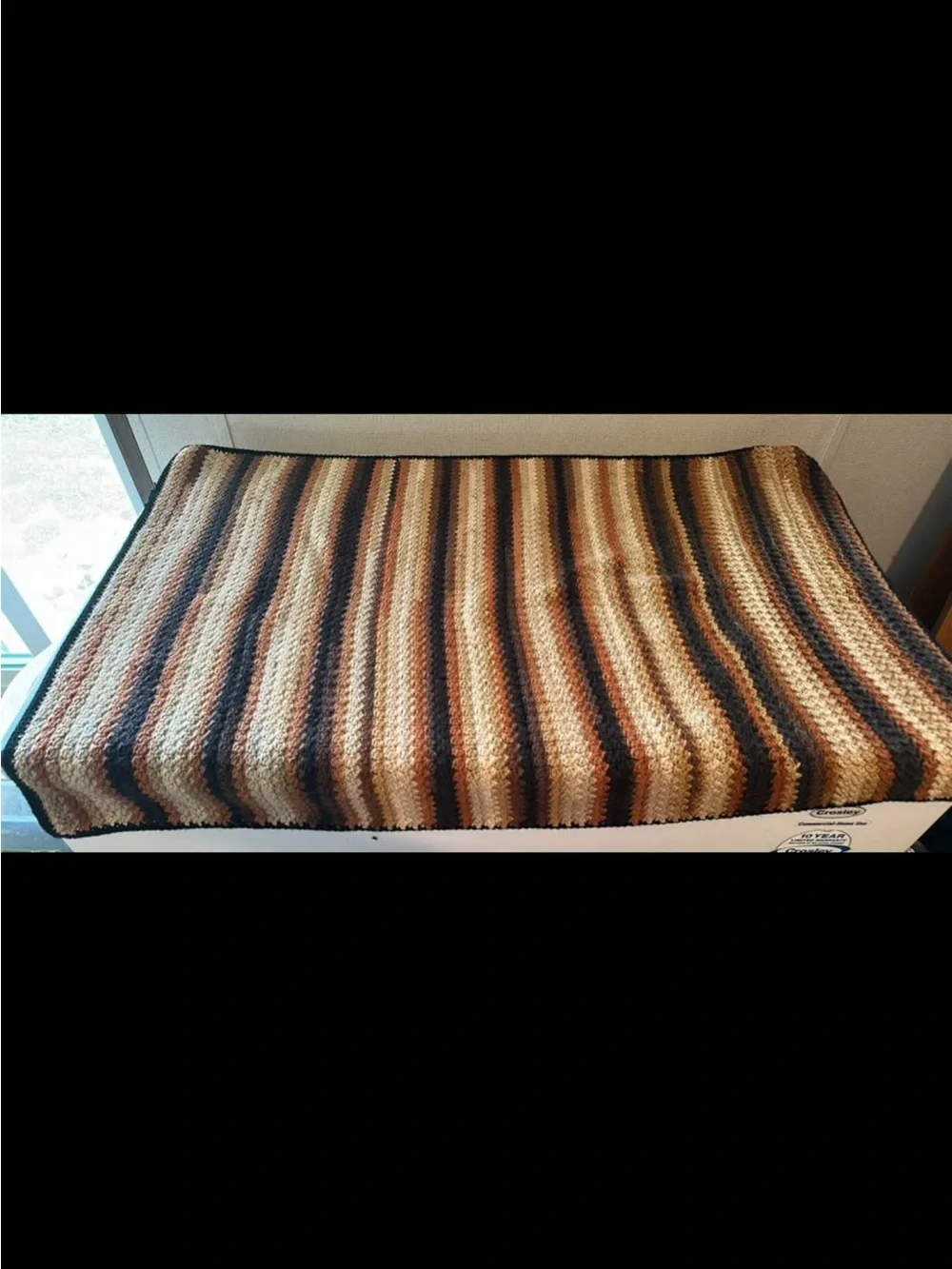 Handmade Striped Crochet Throw - Brown & Cream